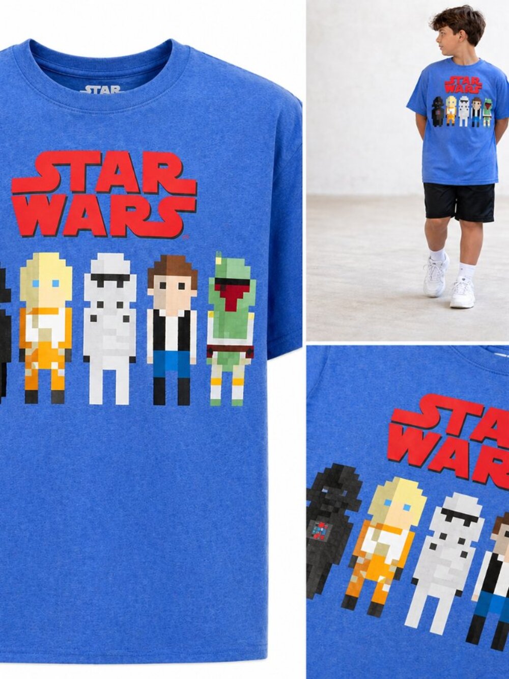 Boys Star Wars Pixel Character Graphic Tee Blue XXL NWT